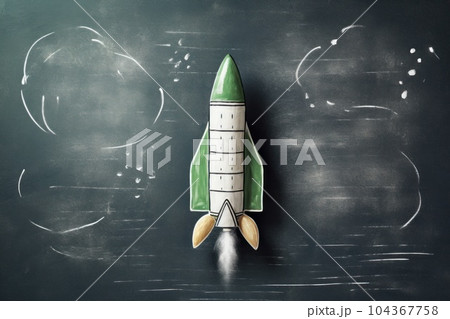 Hand drawn rocket science on green chalkboard background. Back to school concept banner graphic design. 104367758