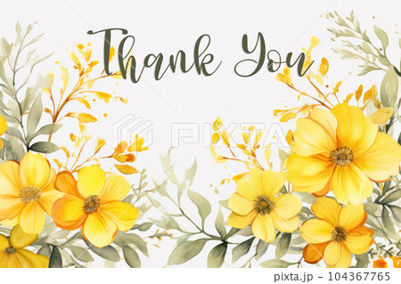Thank you on bloom flower boarder frame white background. 104367765