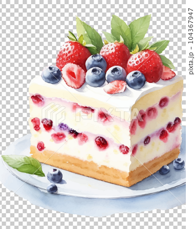 いちごとベリーのケーキ 水彩風イラスト Generative AI 104367947
