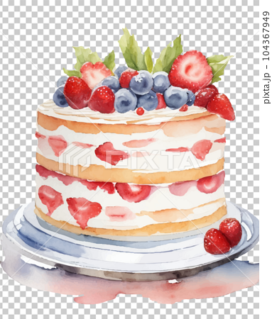 草莓和漿果整個蛋糕水彩風格插畫生成AI 104367949