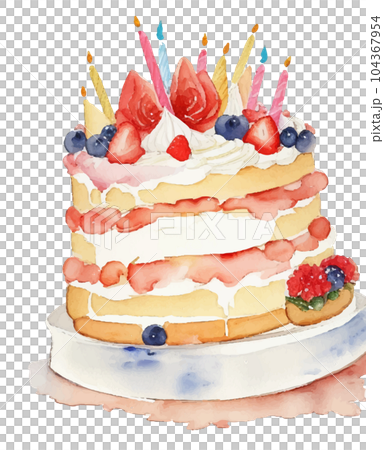 バースデーケーキの絵 木星人の絵たち カラフルなバースデーケーキ 水彩風イラスト Generative AIの