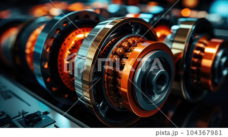 Belt transmission close up, Belt drive of Diesel engine electric generator. Belt transmission close up, Belt drive of Diesel engine electric generator. 104367981