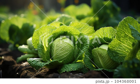 Fresh ground cabbage close-up, Organic cabbage from the farm, Head of cabbage, Growing healthy vegetables. 104368001