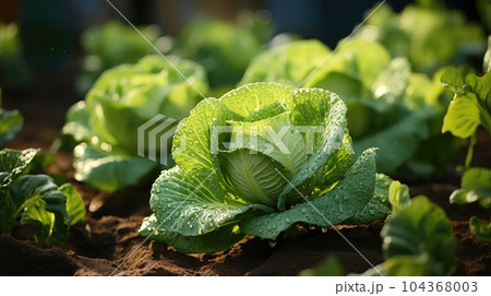Fresh ground cabbage close-up, Organic cabbage from the farm, Head of cabbage, Growing healthy vegetables. 104368003