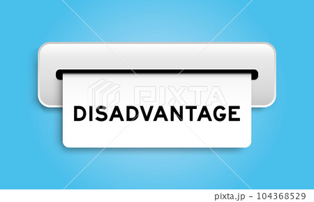 White coupon banner with word disadvantage from machine on blue color background 104368529