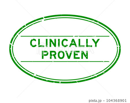 Grunge green clinically proven word oval rubber stamp in white background 104368901