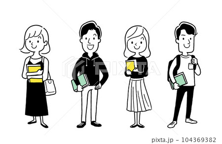 ベクターイラスト素材:大学生の男性と女性、人物セット ベクターイラスト素材:大学生の男性と女性、人物セット 104369382