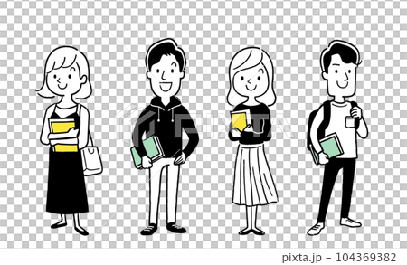 ベクターイラスト素材:大学生の男性と女性、人物セット ベクターイラスト素材:大学生の男性と女性、人物セット 104369382