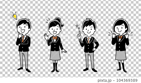 ベクターイラスト素材:男子学生と女子学生、人物セット ベクターイラスト素材:男子学生と女子学生、人物セット 104369389