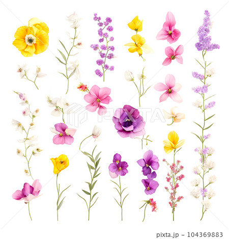 Minimalist elements for watercolour flowers set,generative ai 104369883