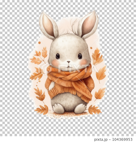 Cute watercolor baby autumn bunny isolated. Illustration AI Generative 104369953