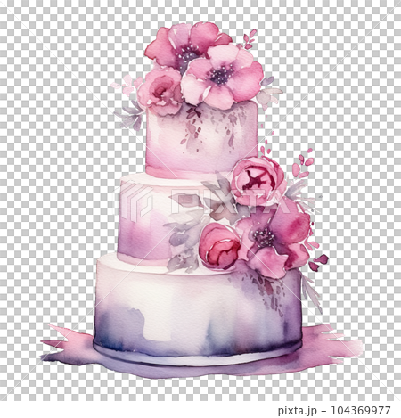 Watercolor Wedding Cake. Illustration AI Generative Watercolor Wedding Cake. Illustration AI Generative 104369977