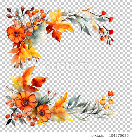 Watercolor Autumn Frame Background. Illustration AI Generative 104370026