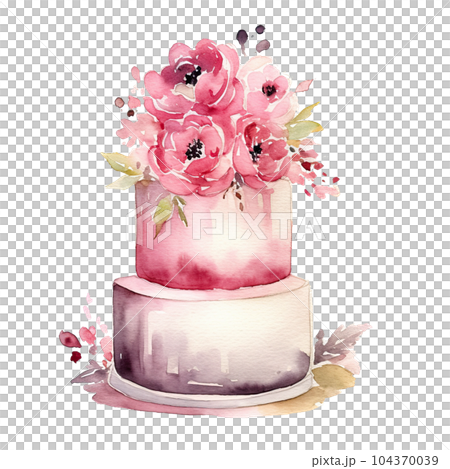 Watercolor Wedding Cake. Illustration AI Generative 104370039