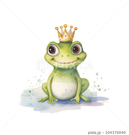 Watercolor princess frog isolated. Illustration Generative AI 104370040