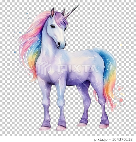 Cute watercolor unicorn. Illustration AI Generative 104370118