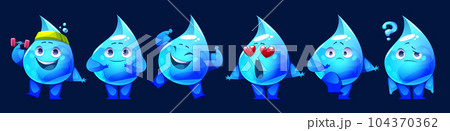 Set of water drop mascots with different emotions Set of water drop mascots with different emotions 104370362