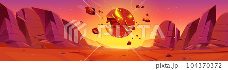 Asteroid explosion in mars desert planet landscape 104370372