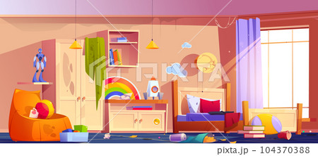 Messy teenagers room with dirty furniture 104370388