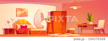Groovy girl room interior with furniture cartoon 104370389