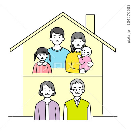 二世帯住宅に住む家族イラスト 104370685