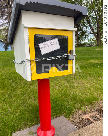 Little free library closed and locked due to vandalism. Little free library closed and locked due to vandalism. 104370992