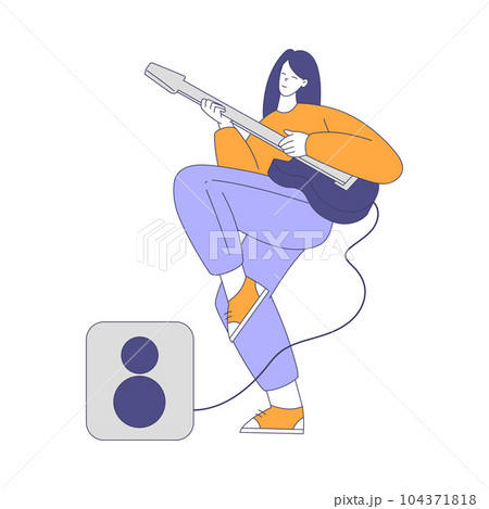 Smiling Woman Character Musician Performing Music Playing Electric Guitar Vector Illustration Smiling Woman Character Musician Performing Music Playing Electric Guitar Vector Illustration 104371818