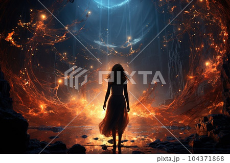 Quantum whispers: Explore the unseen realms of subatomic particles, where the dance of electrons reveals a mesmerizing symphony of energy and possibilities illustration generative ai 104371868
