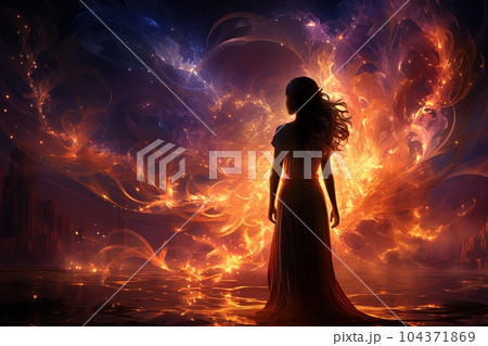 Quantum whispers: Explore the unseen realms of subatomic particles, where the dance of electrons reveals a mesmerizing symphony of energy and possibilities illustration generative ai 104371869