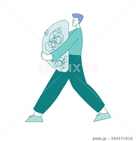 Sad Man Carrying Clutter or Tangled Skein Suffer from Psychic Illness Vector Illustration 104371918