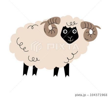 Cute Ram with Horns and Wooly Coat as Farm Animal Vector Illustration 104371968