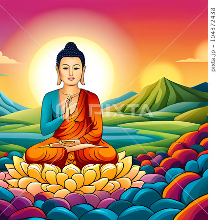 Buddha meditating in the mountain - Generative AI Buddha meditating in the mountain - Generative AI 104372438