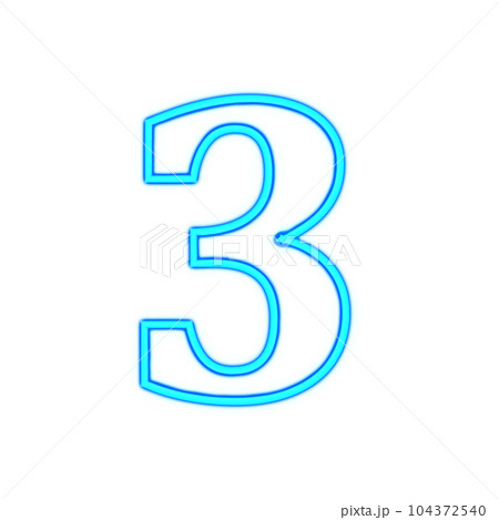青く光るネオンの数字3。 104372540
