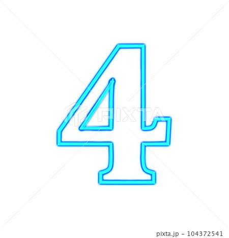 青く光るネオンの数字4。 104372541
