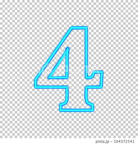 青く光るネオンの数字4。 104372541