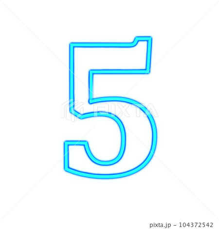 青く光るネオンの数字5。 104372542