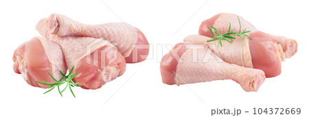 Raw chicken leg or drumstick isolated on white background with full depth of field Raw chicken leg or drumstick isolated on white background with full depth of field 104372669