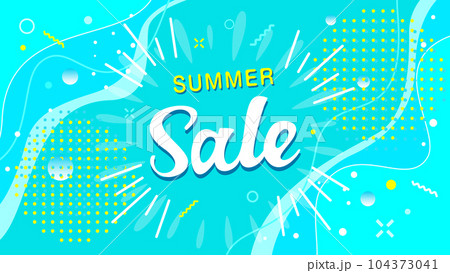ポップなサマーセールのデザイン、炭酸がはじける夏のイメージイラスト。水色のベクター背景素材 104373041