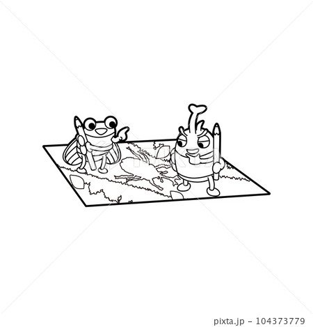 絵を描いているカブトムシとセミ ぬりえのイラスト素材 [104373779 ..., 画像サイズ:450x469