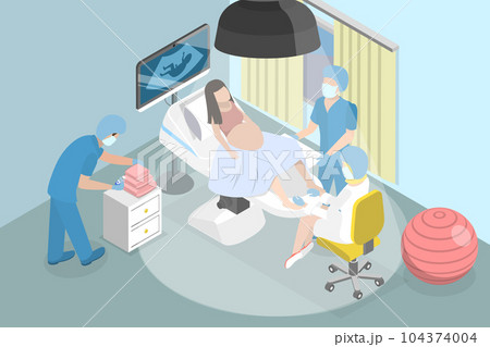3D Isometric Flat Vector Conceptual Illustration of Childbirth 104374004