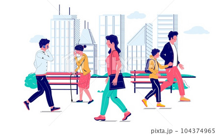 Vector people walking on city street illustration 104374965