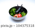 ボールに入ってる夏野菜　(トマト・ピーマン・ししとう・ナス)　白バック 104375318