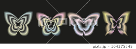 Stickers with a blurred Y2K effect. Butterfly shapes in trendy retro style. Vector illustration 104375545