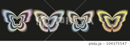 Stickers with a blurred Y2K effect. Butterfly shapes in trendy retro style. Vector illustration Stickers with a blurred Y2K effect. Butterfly shapes in trendy retro style. Vector illustration 104375547