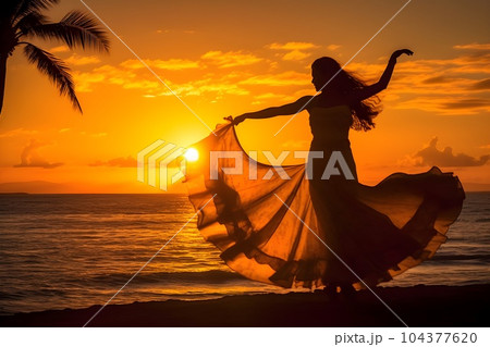 夕日の差すビーチで踊るフラガール1 AI生成画像 夕日の差すビーチで踊るフラガール1 AI生成画像 104377620