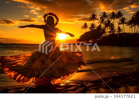 夕日の差すビーチで踊るフラガール2 AI生成画像 夕日の差すビーチで踊るフラガール2 AI生成画像 104377621