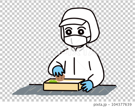 Food factory staff arranging lunch boxes 104377639