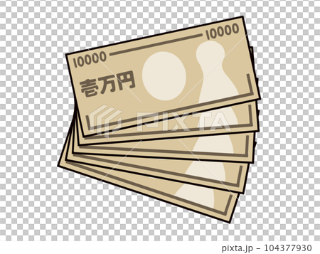 手繪插畫：一張價值 50,000 日圓的 10,000 日圓鈔票（向量） 104377930