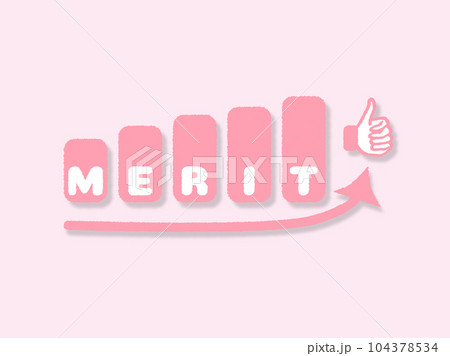 MEREITの文字、矢印、サムズアップのマーク 104378534