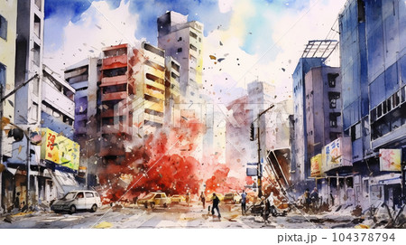 絵画 Earthquake Earthquake at Jedo 「江戸の地震図」 モンタヌス「日本誌」図版